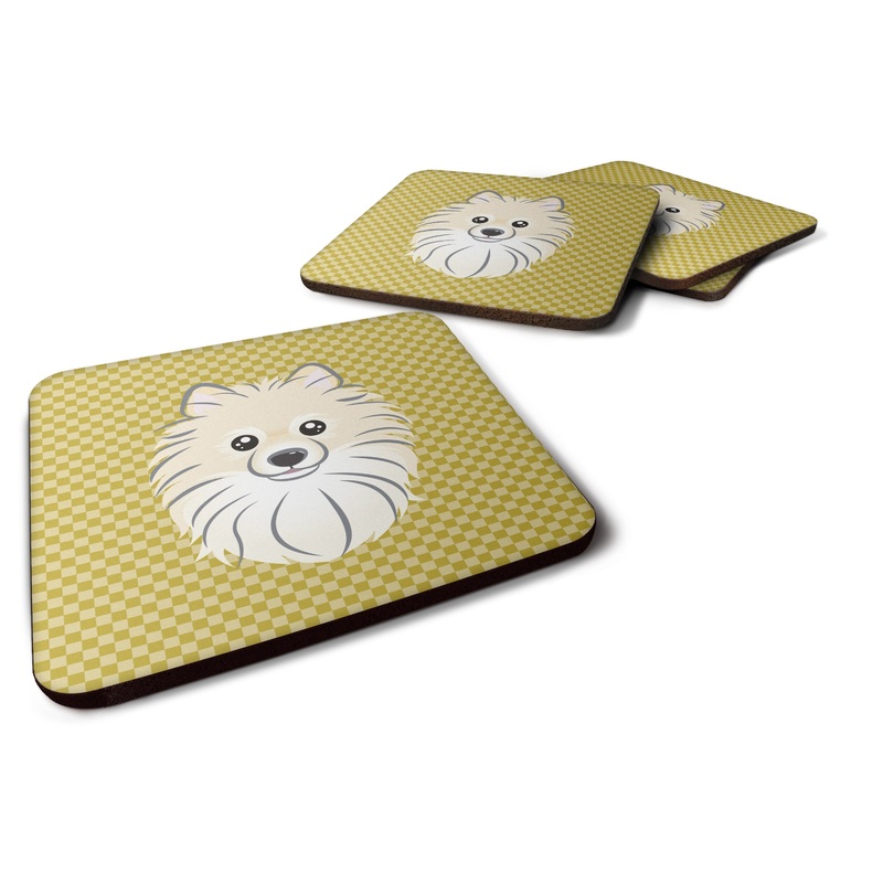 Tan Checkered Pomeranian Coasters - Set of 4 Lightweight Foam, Absorbent Drink Coasters BB1135FC