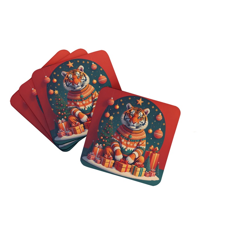 Tiger Christmas Foam Coaster