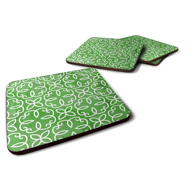 Watercolor Geometric Cirlce on Green Foam Coaster  BB7556FC