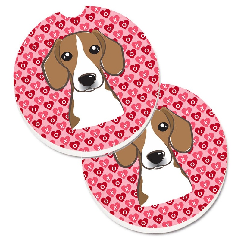 Beagle Hearts Car Coasters  Set of 2 - Absorbent Stone with Fun & Functional Artwork BB5309CARC