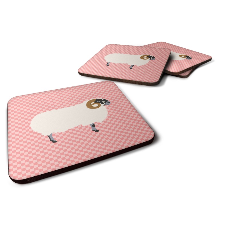 Scottish Blackface Sheep Pink Check Foam Coaster  BB7973FC