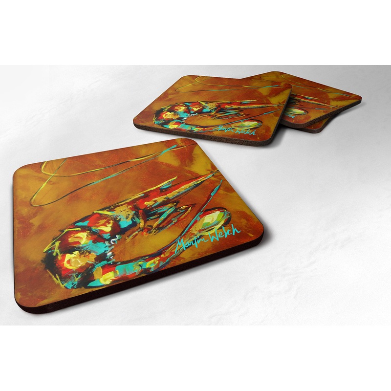 Shrimp Carmel Corn Coasters - Set of 4 Lightweight Foam, Absorbent Drink Coasters