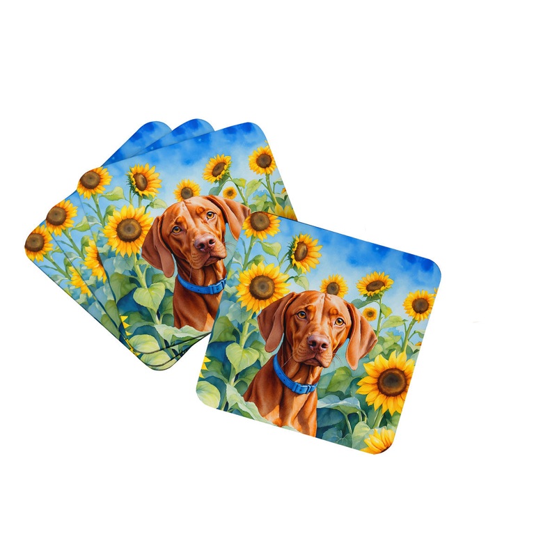 Vizsla in Sunflowers Coasters - Set of 4 Lightweight Foam, Absorbent Drink Coasters