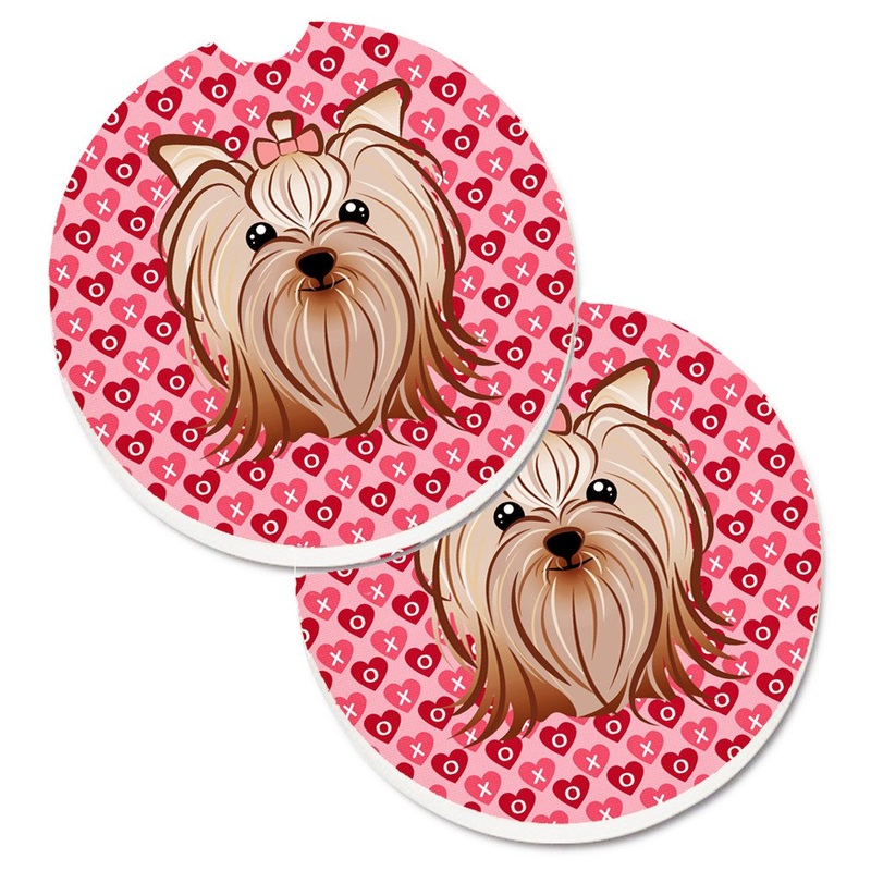 Yorkie Yorkishire Terrier Hearts Car Coasters  Set of 2 - Absorbent Stone with Fun & Functional Artwork BB5274CARC