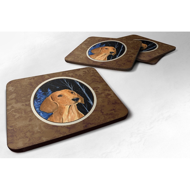 Starry Night Dachshund Coasters - Set of 4 Lightweight Foam, Absorbent Drink Coasters