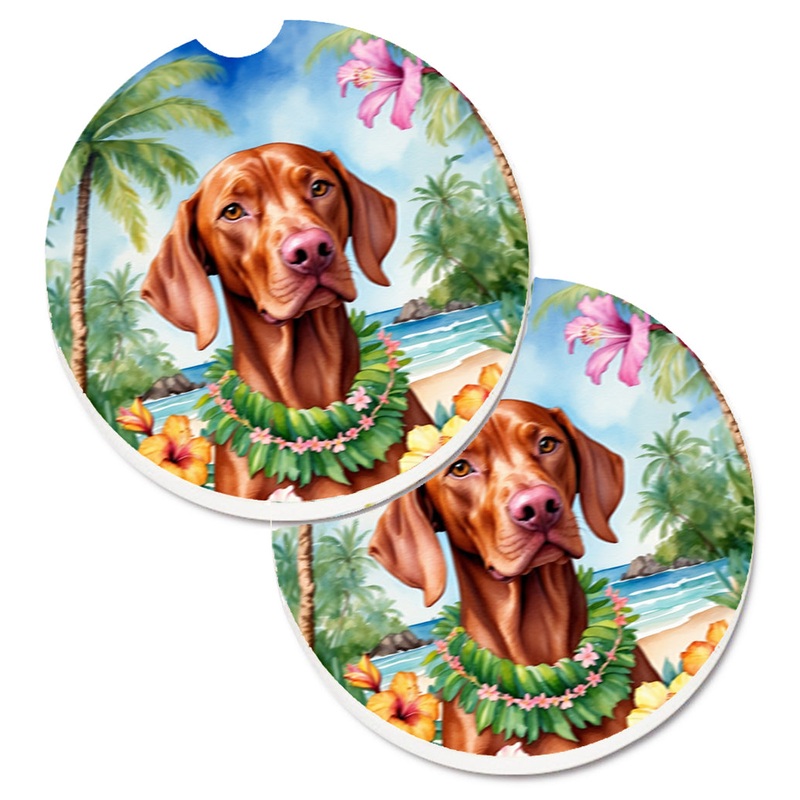 Vizsla Luau Car Coasters  Set of 2 - Absorbent Stone with Fun & Functional Artwork