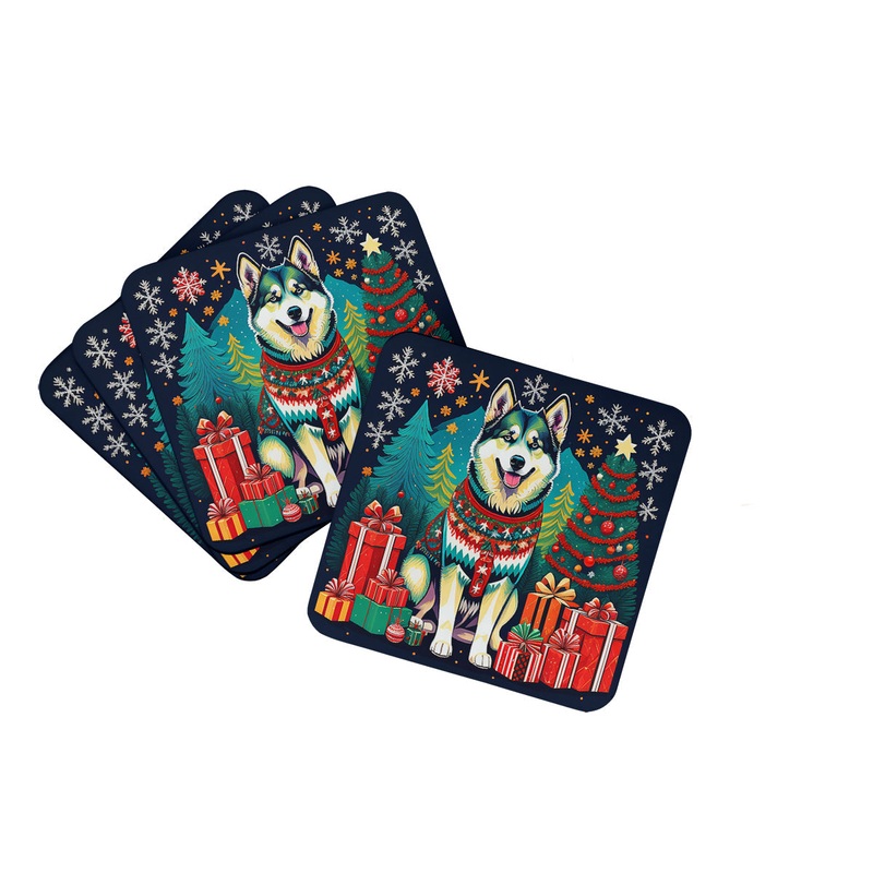 Alaskan Malamute Christmas Coasters - Set of 4 Lightweight Foam, Absorbent Drink Coasters