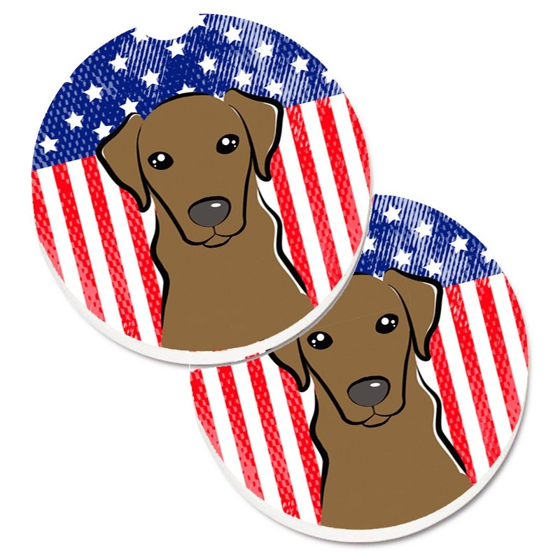 American Flag and Chocolate Labrador Car Coasters  Set of 2 - Absorbent Stone with Fun & Functional Artwork BB2164CARC