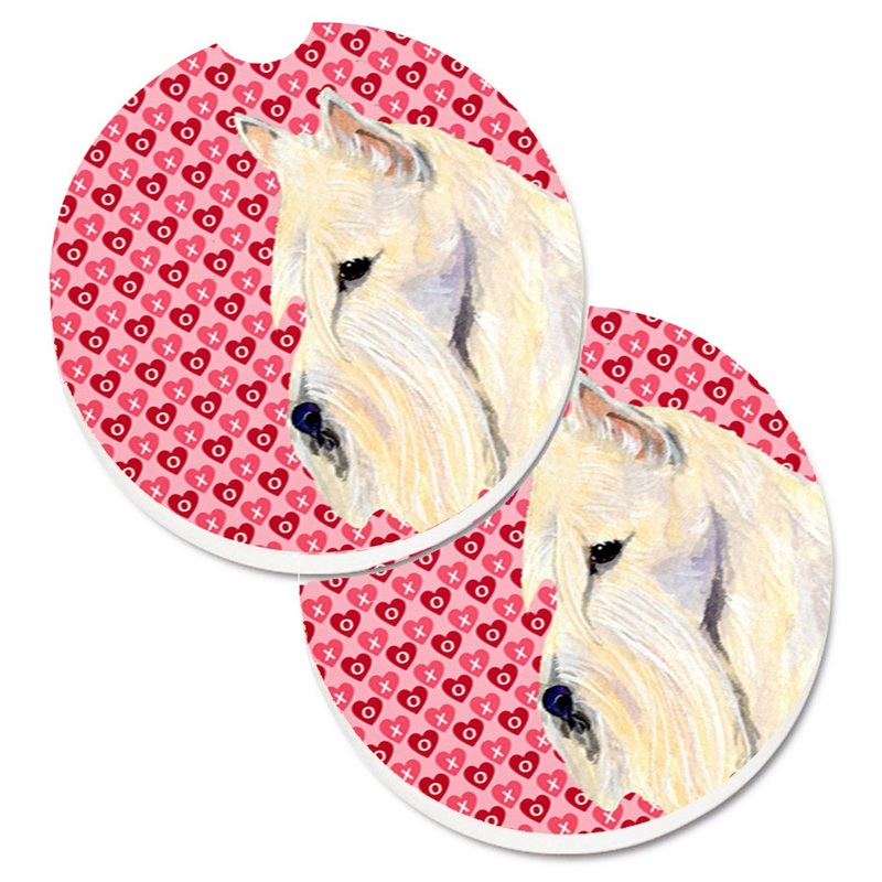 Scottish Terrier Hearts Love Valentine's Day Portrait Car Coasters  Set of 2 - Absorbent Stone with Fun & Functional Artwork SS4530CARC
