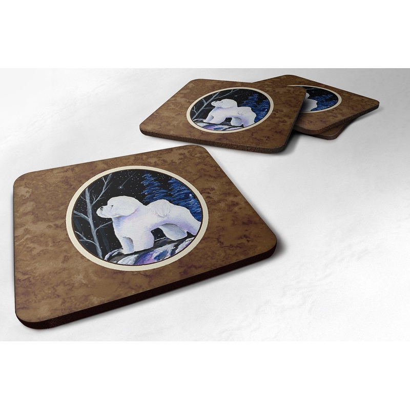 Starry Night Bichon Frise Coasters - Set of 4 Lightweight Foam, Absorbent Drink Coasters