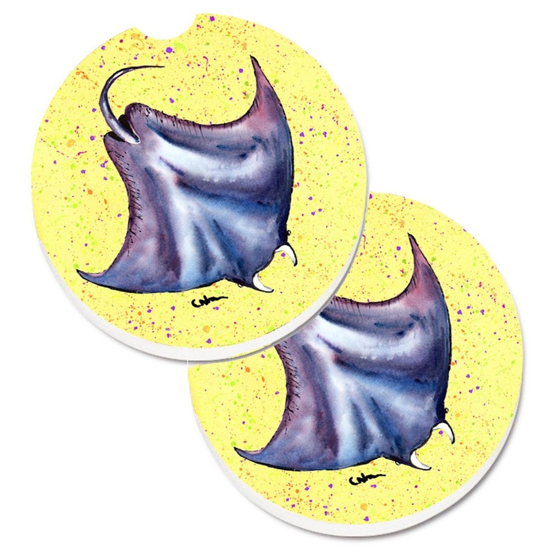 Stingray on Yellow Car Coasters  Set of 2 - Absorbent Stone with Fun & Functional Artwork 8531CARC