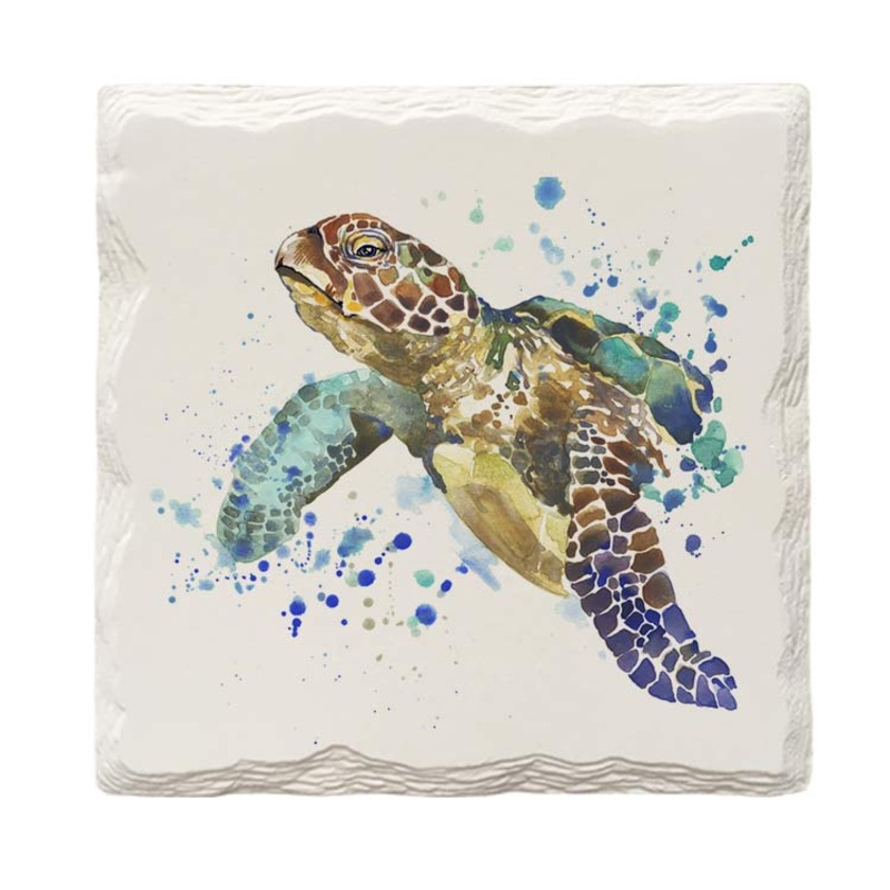 Watercolor Sea Turtles | Drink Coaster Set | Wall Art Print on Real Wood