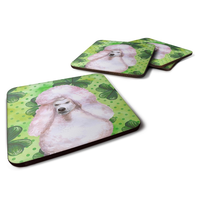White Standard Poodle St Patrick's Foam Coaster  BB9891FC