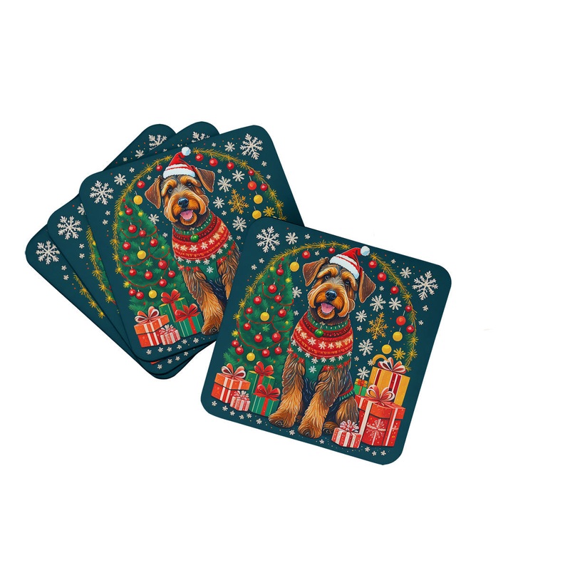 Airedale Terrier Christmas Coasters - Set of 4 Lightweight Foam, Absorbent Drink Coasters