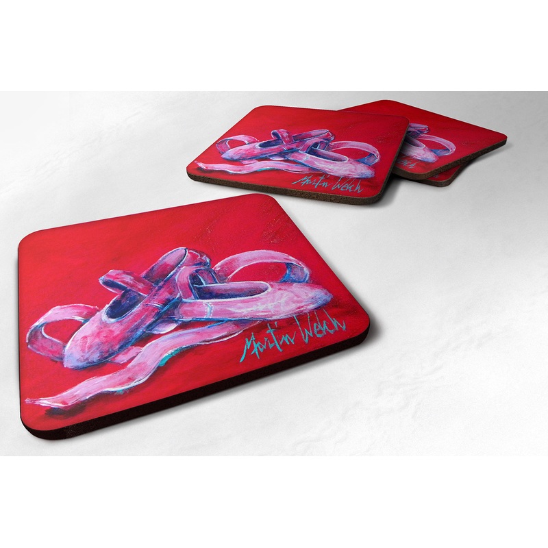 Ballet Little Slippers Coasters - Set of 4 Lightweight Foam, Absorbent Drink Coasters