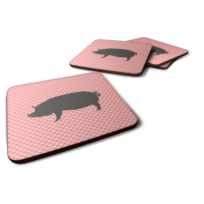 Berkshire Pig Pink Check Foam Coaster  BB7933FC
