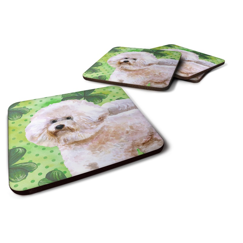 Bichon Frise #2 St Patrick's Coasters - Set of 4 Lightweight Foam, Absorbent Drink Coasters
