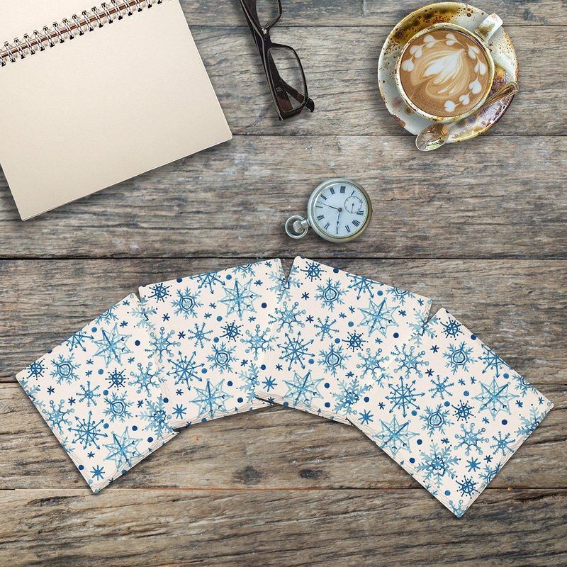 Winter Snowflakes | Drink Coaster Set of 4 | Absorbent Ridged Ceramic with Cork Backing