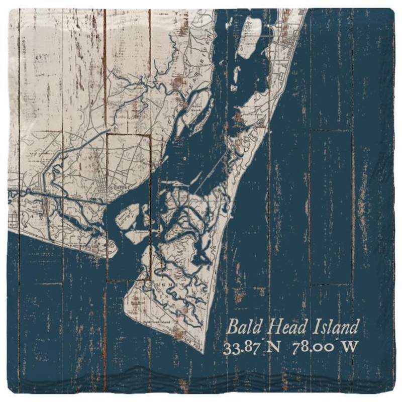 Bald Head Island, North Carolina Map Latitude Longitude Coasters | Drink Coaster Set of 4 | Absorbent Ridged Ceramic with Cork Backing