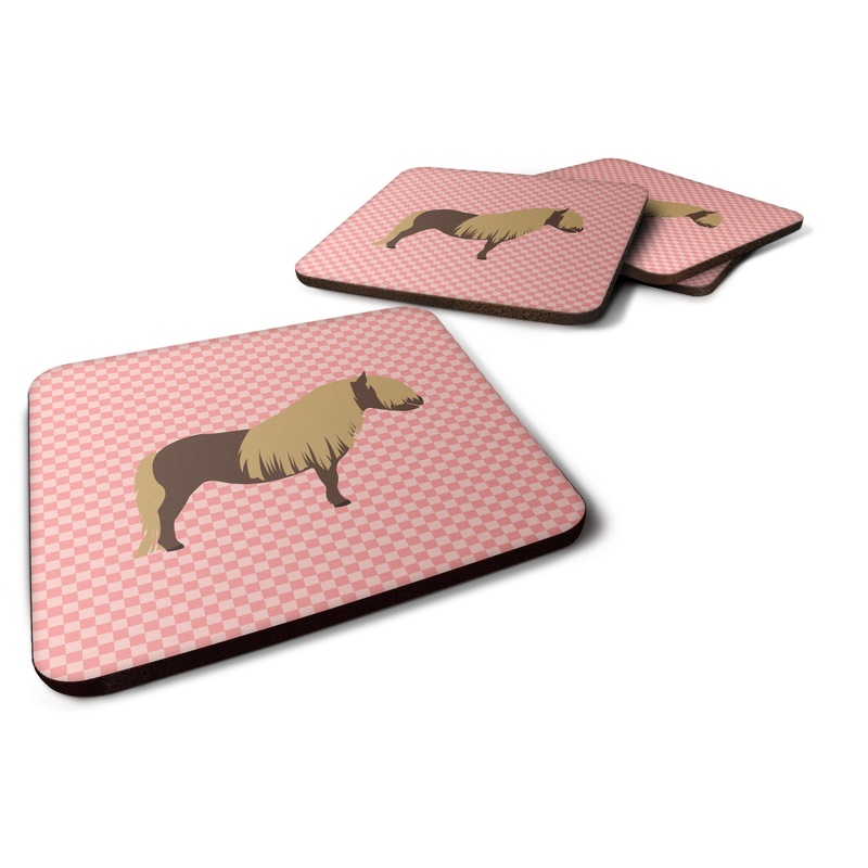Shetland Pony Horse Pink Check Foam Coaster  BB7914FC