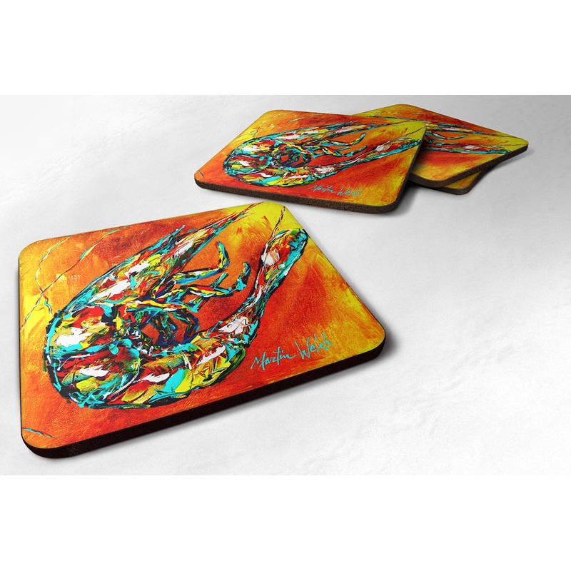 Shrimp Warming Up Coasters - Set of 4 Lightweight Foam, Absorbent Drink Coasters
