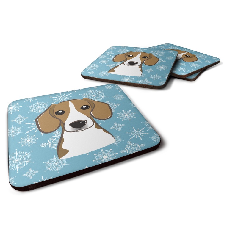 Snowflake Beagle Coasters - Set of 4 Lightweight Foam, Absorbent Drink Coasters BB1673FC