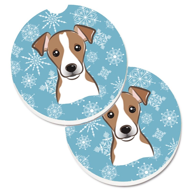 Snowflake Jack Russell Terrier Car Coasters  Set of 2 - Absorbent Stone with Fun & Functional Artwork BB1694CARC