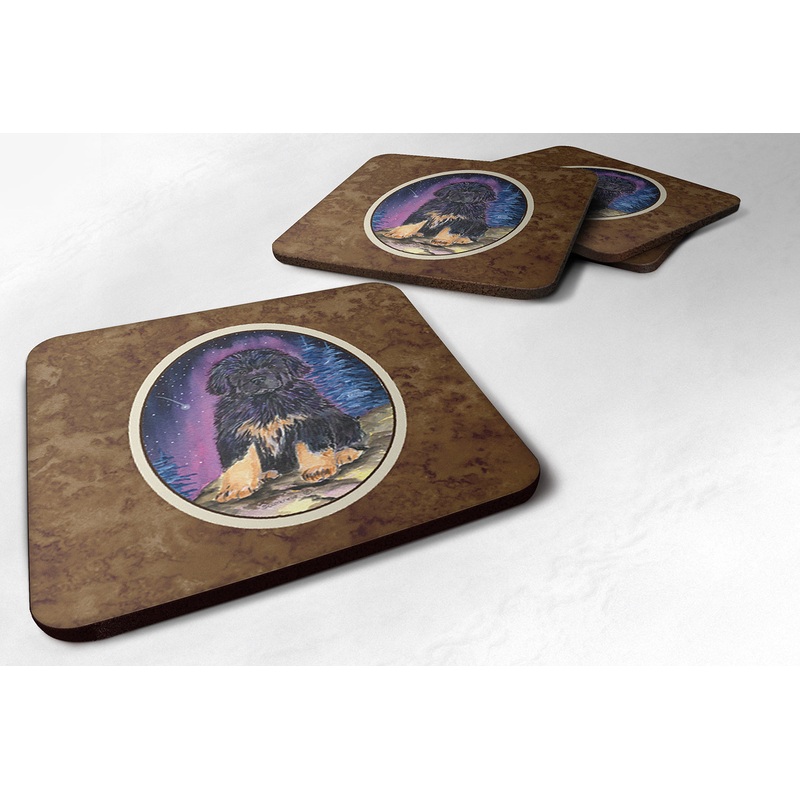 Starry Night Tibetan Mastiff Coasters - Set of 4 Lightweight Foam, Absorbent Drink Coasters
