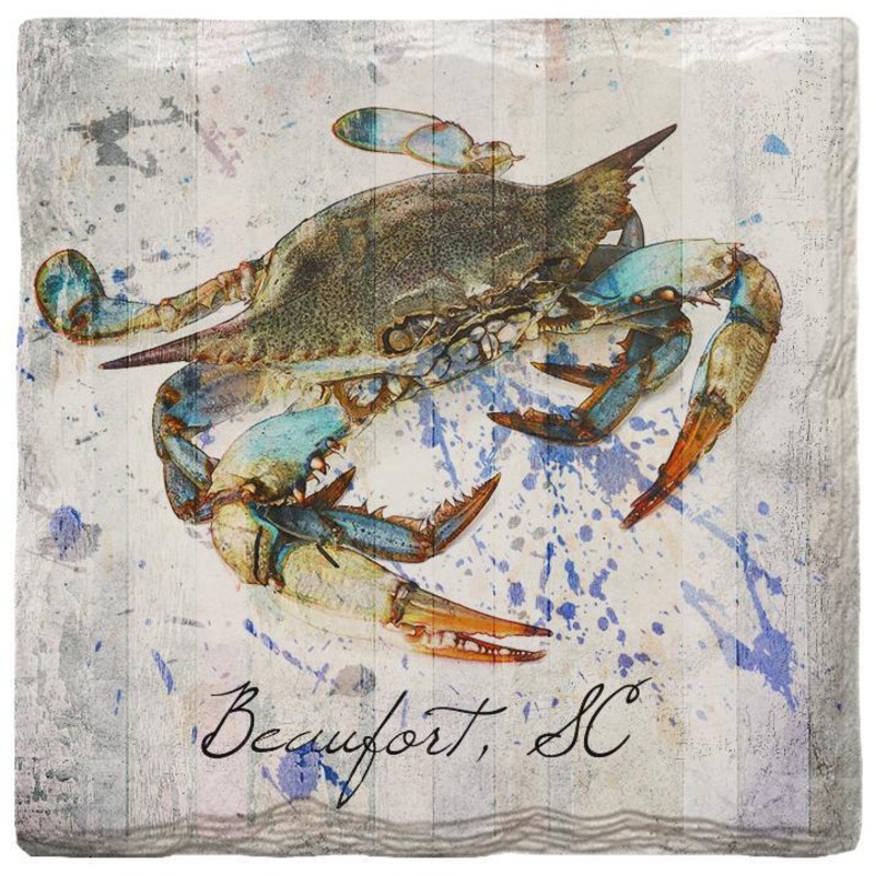 Watercolor Blue Crab Beaufort, SC Coaster Set