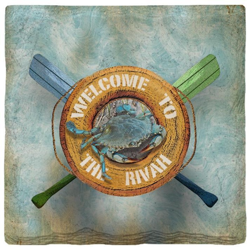 Welcome to the Rivah Blue Crab Life Ring Coaster Set