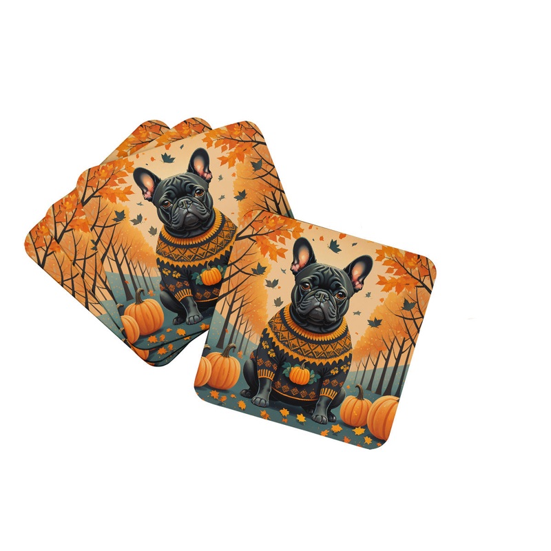 Black French Bulldog Fall Foam Coaster