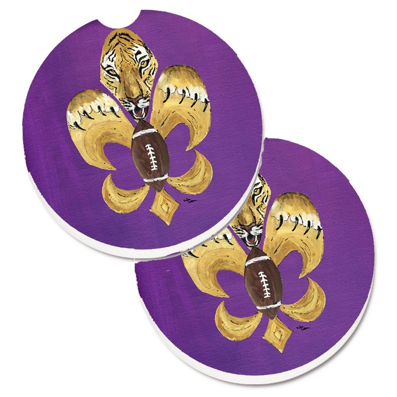 Tiger Football Fleur de lis  Car Coasters  Set of 2 - Absorbent Stone with Fun & Functional Artwork 8205-2CARC