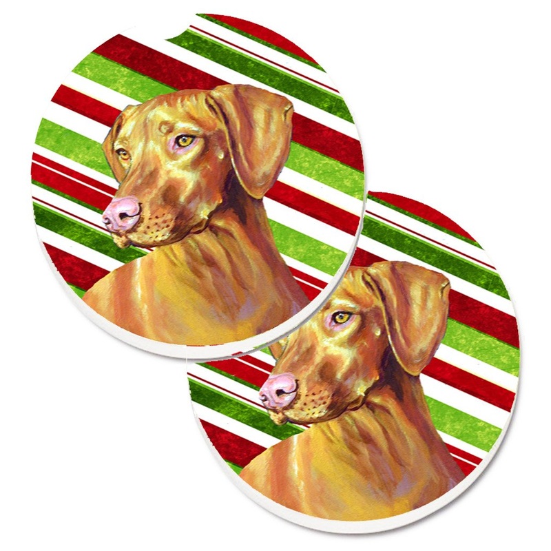 Vizsla Candy Cane Holiday Christmas Car Coasters  Set of 2 - Absorbent Stone with Fun & Functional Artwork LH9235CARC