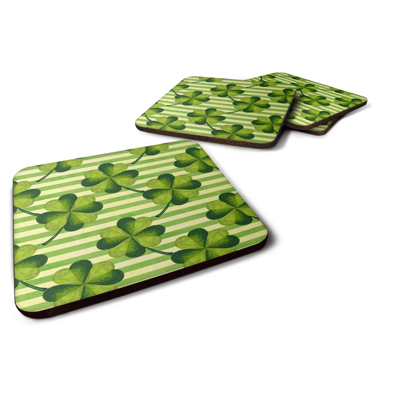 Watercolor Shamrock Stripes Foam Coaster  BB7557FC