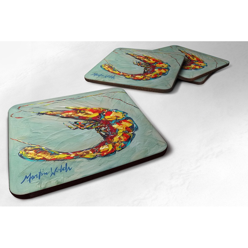Shrimp Ripples Coasters - Set of 4 Lightweight Foam, Absorbent Drink Coasters