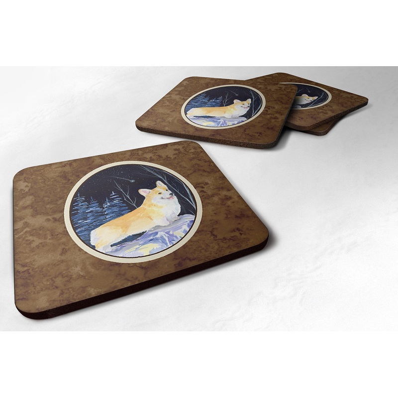 Starry Night Corgi Coasters - Set of 4 Lightweight Foam, Absorbent Drink Coasters