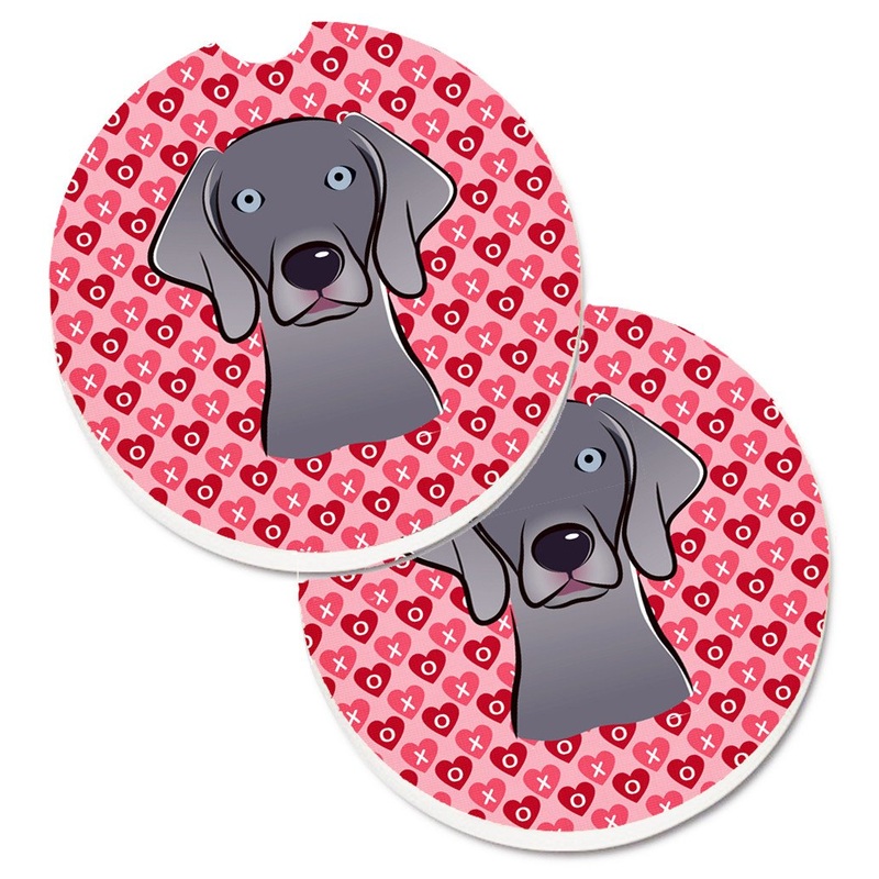 Weimaraner Hearts Car Coasters  Set of 2 - Absorbent Stone with Fun & Functional Artwork BB5301CARC