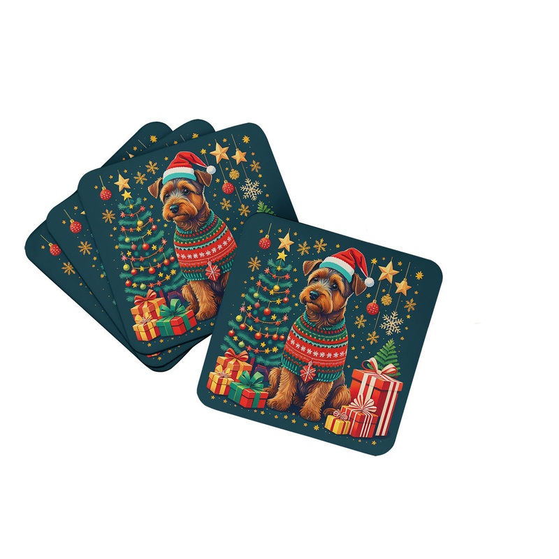 Welsh Terrier Christmas Coasters - Set of 4 Lightweight Foam, Absorbent Drink Coasters