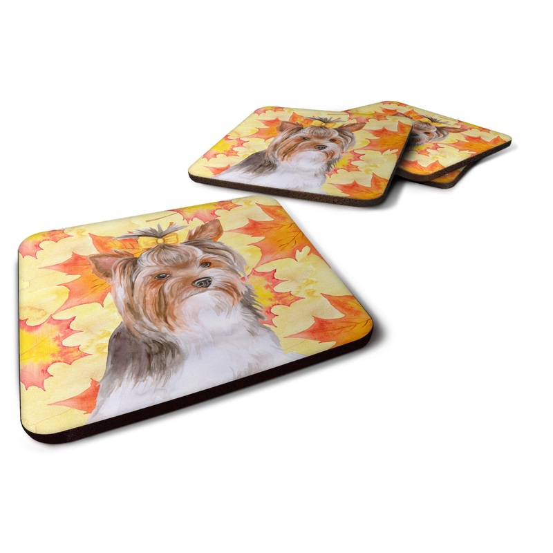 Yorkshire Terrier #2 Fall Coasters - Set of 4 Lightweight Foam, Absorbent Drink Coasters