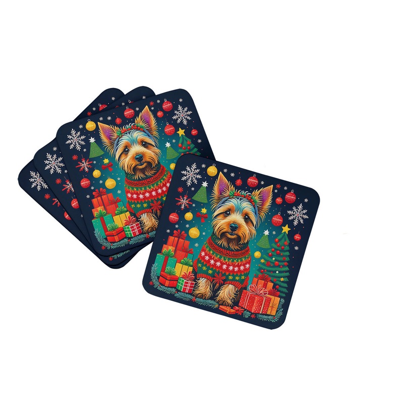 Australian Terrier Christmas Coasters - Set of 4 Lightweight Foam, Absorbent Drink Coasters