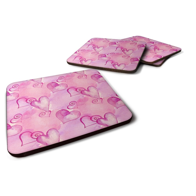 Watercolor Hot Pink Hearts Foam Coaster  BB7564FC