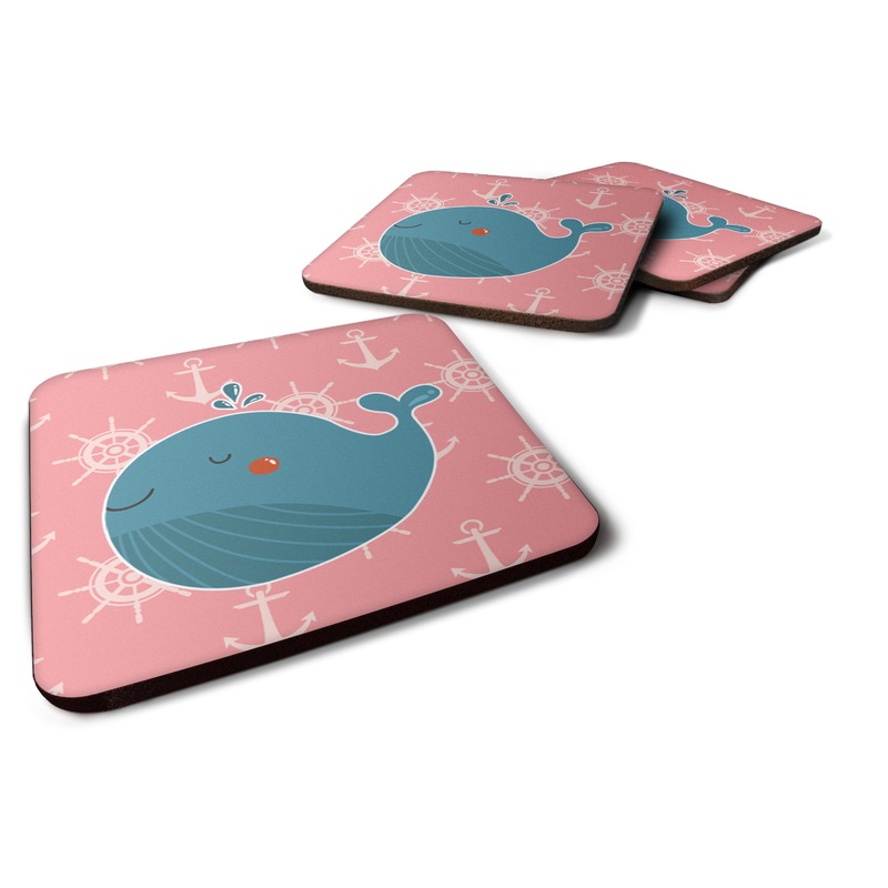 Whale on Pink Nautical Foam Coaster  BB7160FC