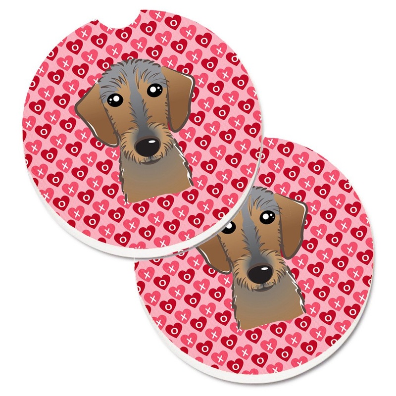 Wirehaired Dachshund Hearts Car Coasters  Set of 2 - Absorbent Stone with Fun & Functional Artwork BB5303CARC
