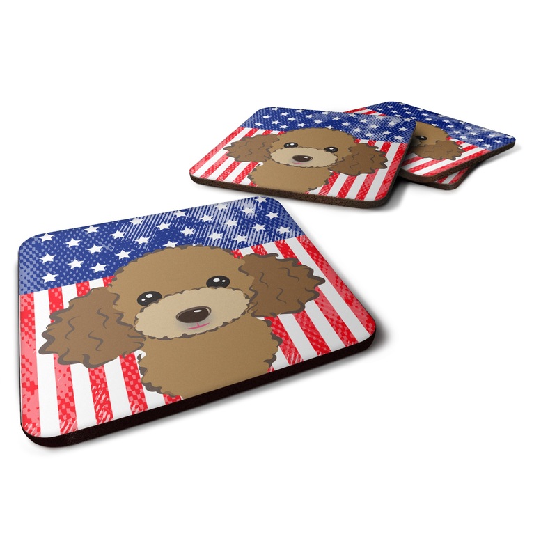 American Flag and Chocolate Brown Poodle Foam Coaster