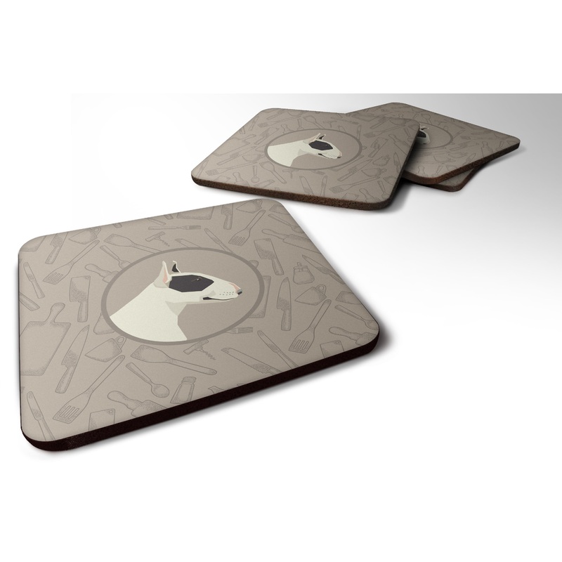 Black and White Bull Terrier In the Kitchen Foam Coaster  CK2174FC