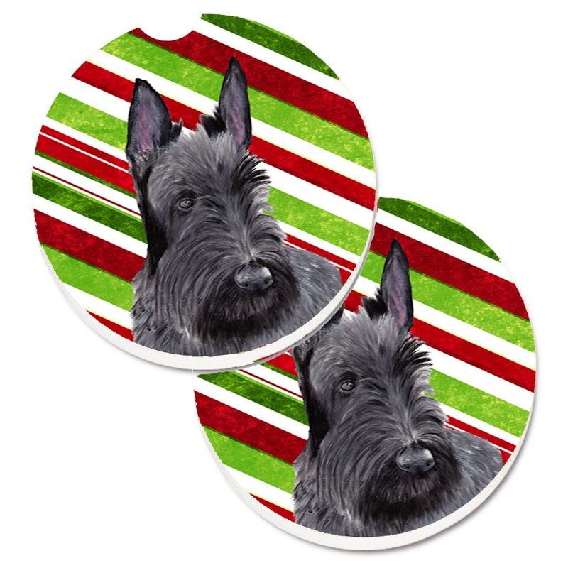 Scottish Terrier Candy Cane Holiday Christmas Car Coasters  Set of 2 - Absorbent Stone with Fun & Functional Artwork SC9346CARC