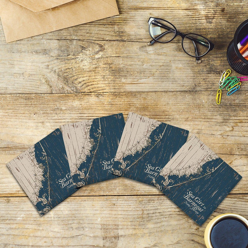 Sea Girt to Barnegat, New Jersey Shabby Blue Map |Drink Coaster Set