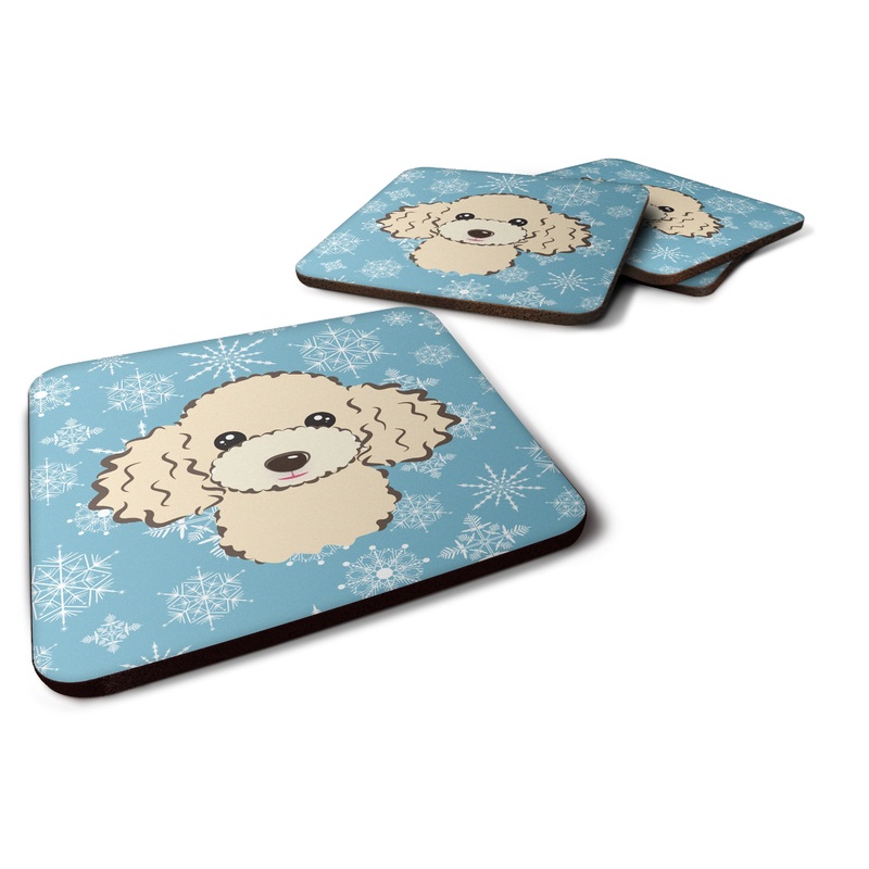 Snowflake Buff Poodle Coasters - Set of 4 Lightweight Foam, Absorbent Drink Coasters BB1692FC
