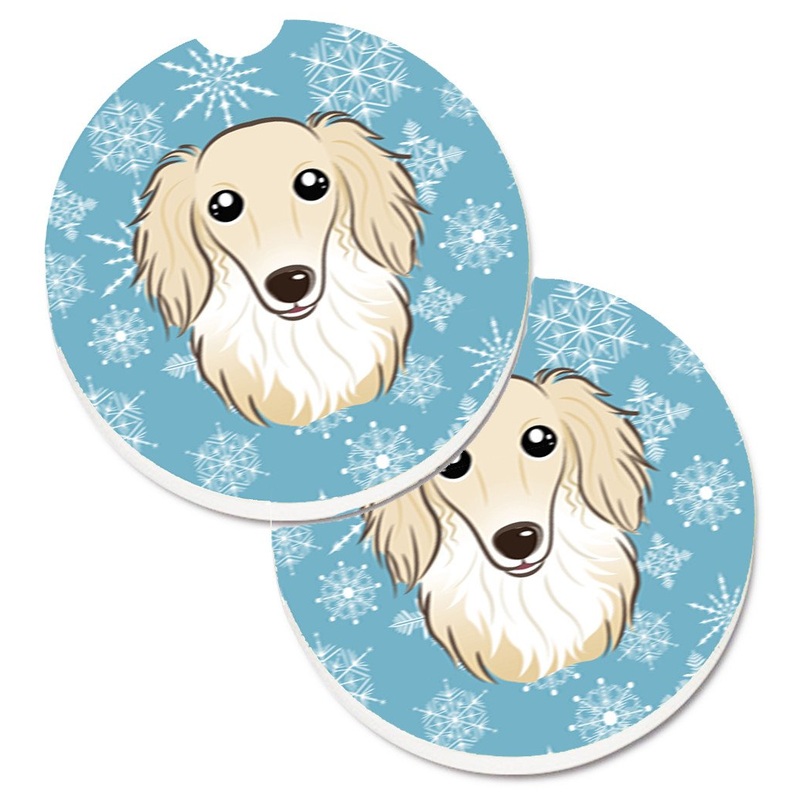 Snowflake Longhair Creme Dachshund Car Coasters  Set of 2 - Absorbent Stone with Fun & Functional Artwork BB1646CARC