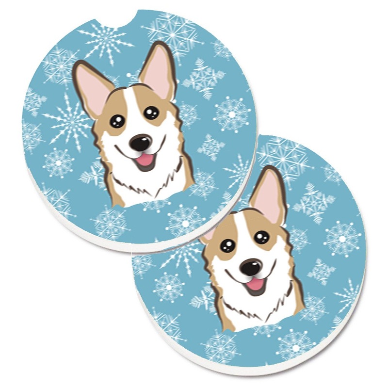 Snowflake Sable Corgi Car Coasters  Set of 2 - Absorbent Stone with Fun & Functional Artwork BB1687CARC